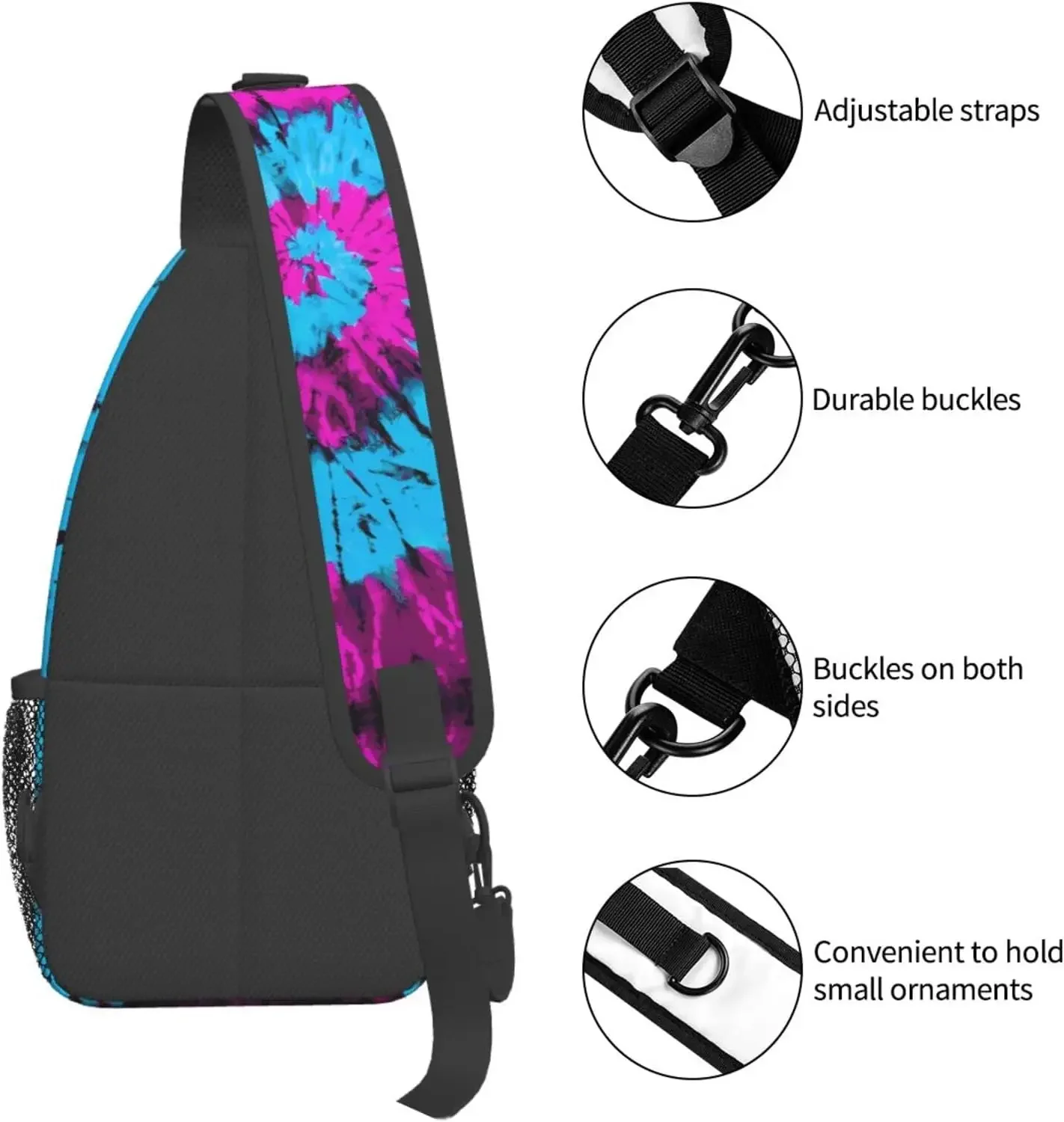 قوس قزح التعادل صبغ حقيبة حبال ، حقيبة ظهر الصدر Crossbody ، حقائب الكتف Daypack ، حزام قابل للتعديل ، المشي لمسافات طويلة ، السفر ، المشي ، ركوب الدراجات