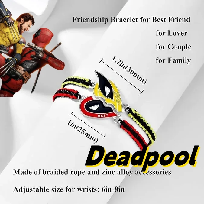 

New Deadpool & Wolverine Movie Peripherals Couple Bracelet Set Anime Hand-Woven Hearts Red Yellow Best Friends Birthday Gift