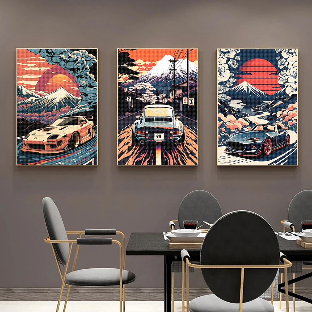 Landscape Diamond Painting Cars Retro Full Diamond Mosaic Embroidery Cross Stitch Japanese Style Kit Home Decor алмазная мозаика