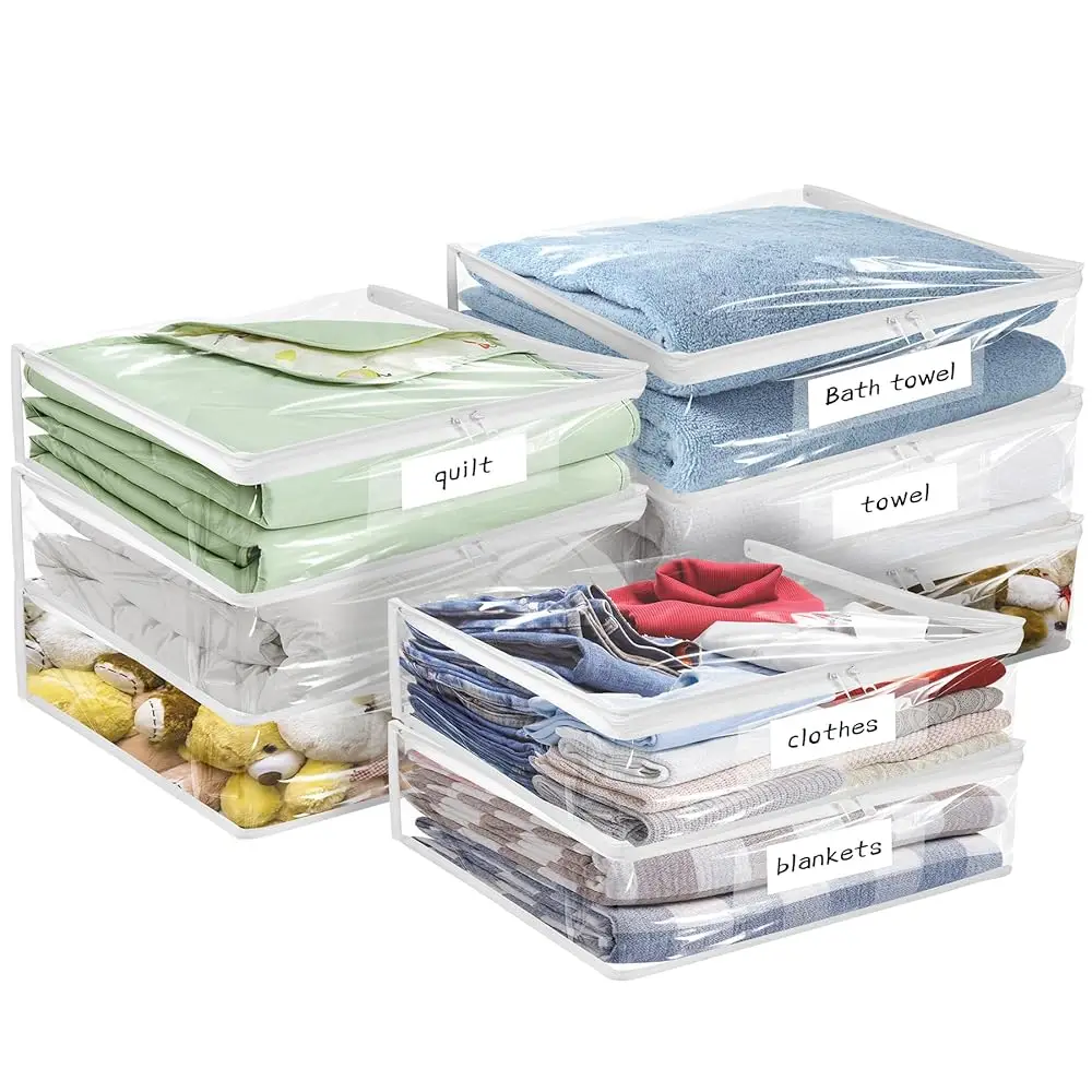 

Пластиковые пакеты для хранения с легкооткрывающейся застежкой-молнией, набор из 8 штук, прочные прозрачные виниловые пакеты на молнии для одежды, свитеров и других вещей.