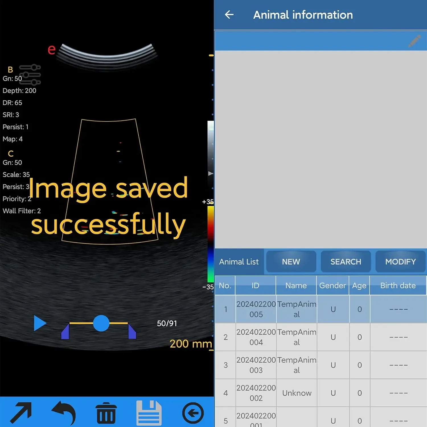 Veterinärischer kabelgebundener Ultraschallscanner, tragbarer Farbdoppler, 3,5/7,5 MHz konvexe Sonde für Andriod-Telefon mit Typ-C-Anschluss