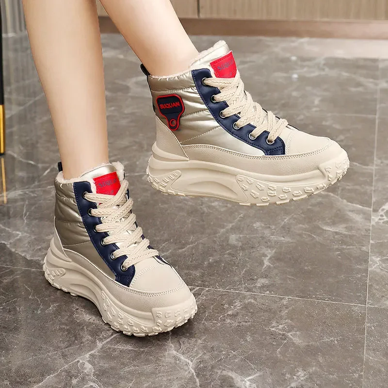 

Women Snow Boots New Plush Warm Shoes Fashion Cold Proof Thick Soled Lace Up Increases Height Non-slip Cotton Boots 2025 New