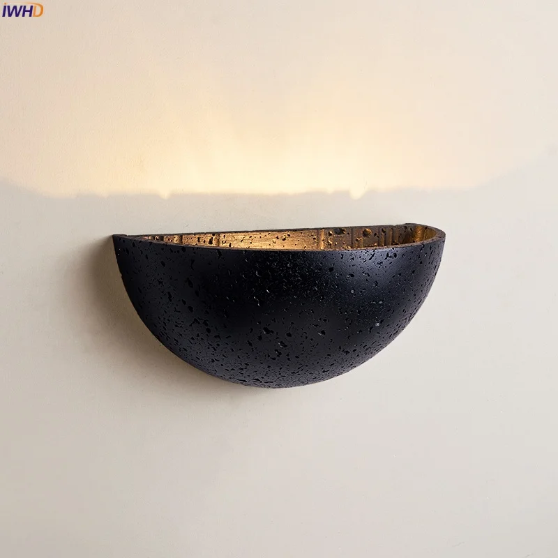 

IWHD Nordic Minimalism LED Wall Lamps For Bedroom Kitchen Home Lighting Black Travertine Bathroom Mirror Light Lampara Da Parete