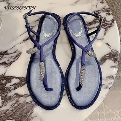 Clip Toe Narrow Band Sandals Women Crystal Buckle Decor Fashion Brand Beach Flip Flops Thong Shoes Flat Heel Ladies Casual Shoes