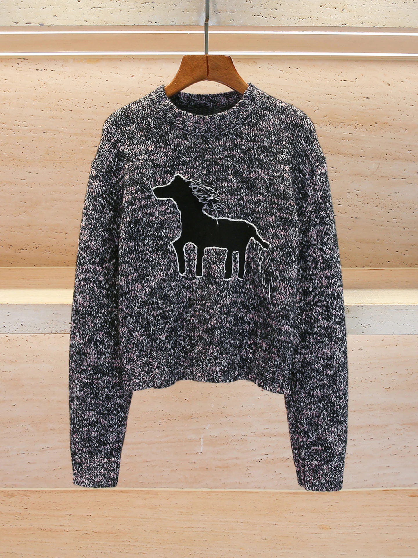 

High-End Winter Knitted Top Women's Embroidered Animal Pattern Camere Sweater Comfortable Fit Long Sve round Ne Design