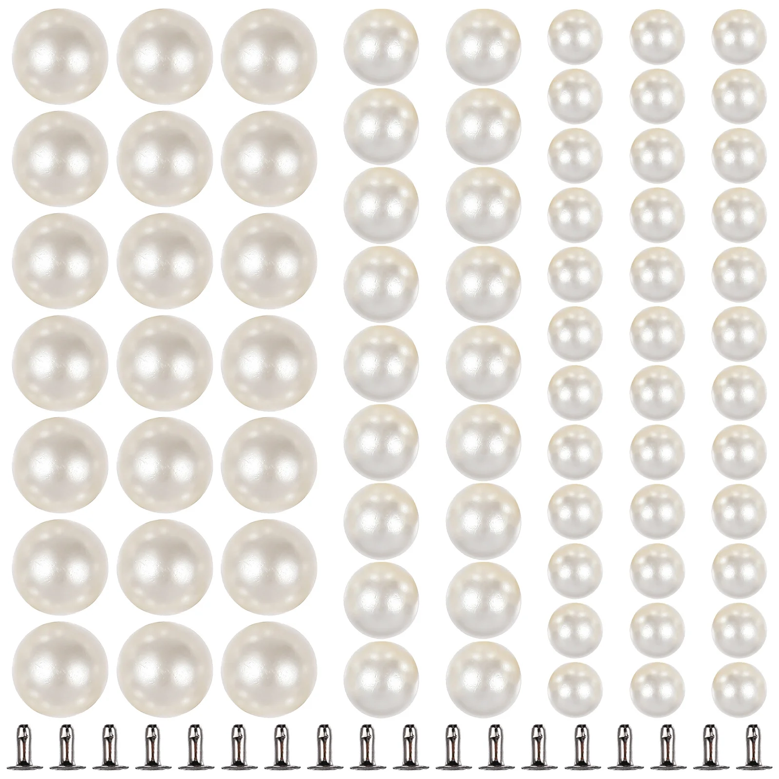 

150pcs Pearl Rivet Studs Mix Size Faux Round Pearls Diy Accessories For Clothes Bags Bridal Veils Craft Decoration