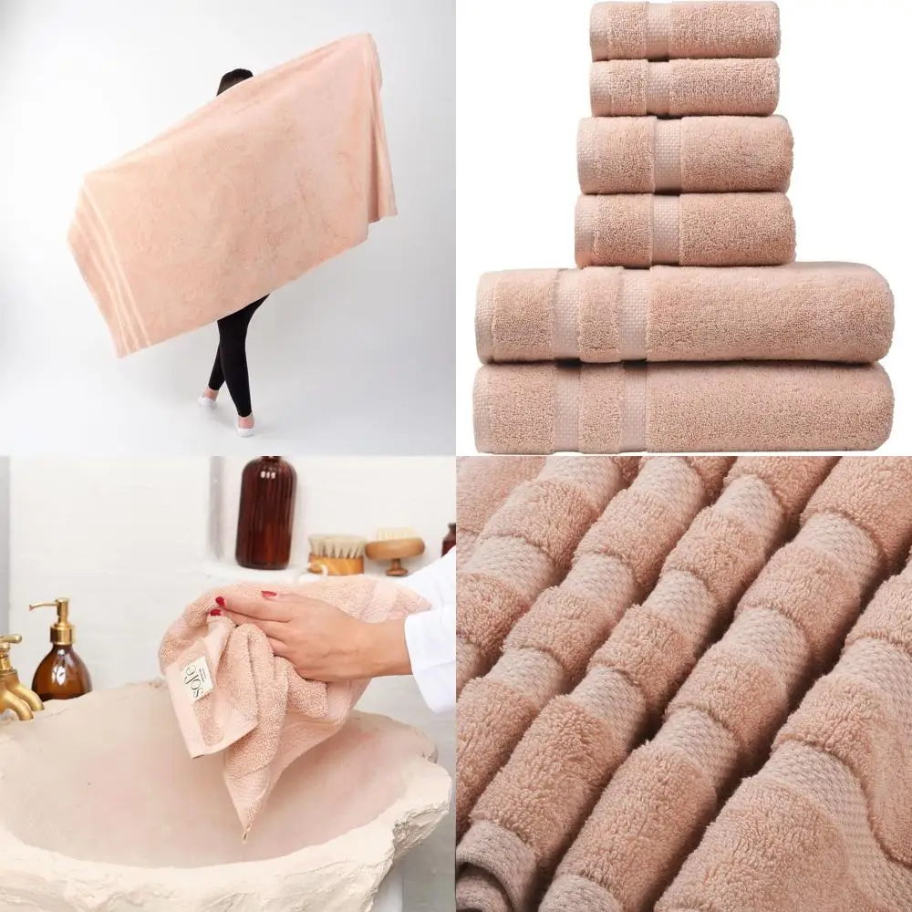 

Набор банных полотенец из турецкого хлопка класса люкс: 2 банных полотенца, 2 полотенца для рук, 2 салфетки для умывания в цвете блаш - плотные, премиум-класса, мягкие, прочные, впитывающие.