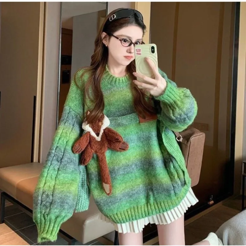 

Женский осенне-зимний сладкий универсальный и тонкий вязаный топ большого размера 145 кг, корейская версия пуловера премиум-класса с лисой