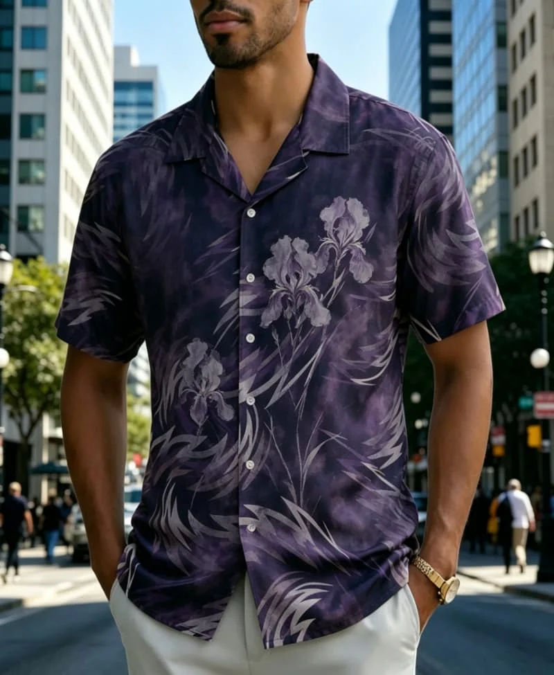 Men's art printed Hawaiian shirt, suitable for city nights, art galleries, leisure activities, and avant-garde fashion styling