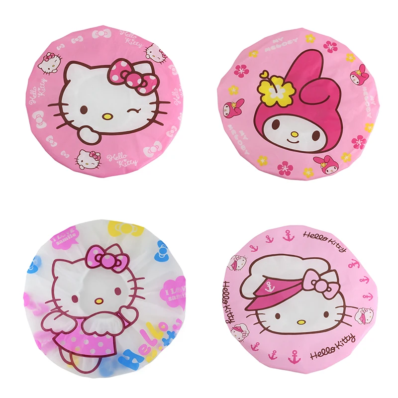 Sanurgente-Bonnet de douche épaissi Hello Kitty Melody pour adulte, grand bonnet de lavage, bonnet de bain étanche, outils de bain