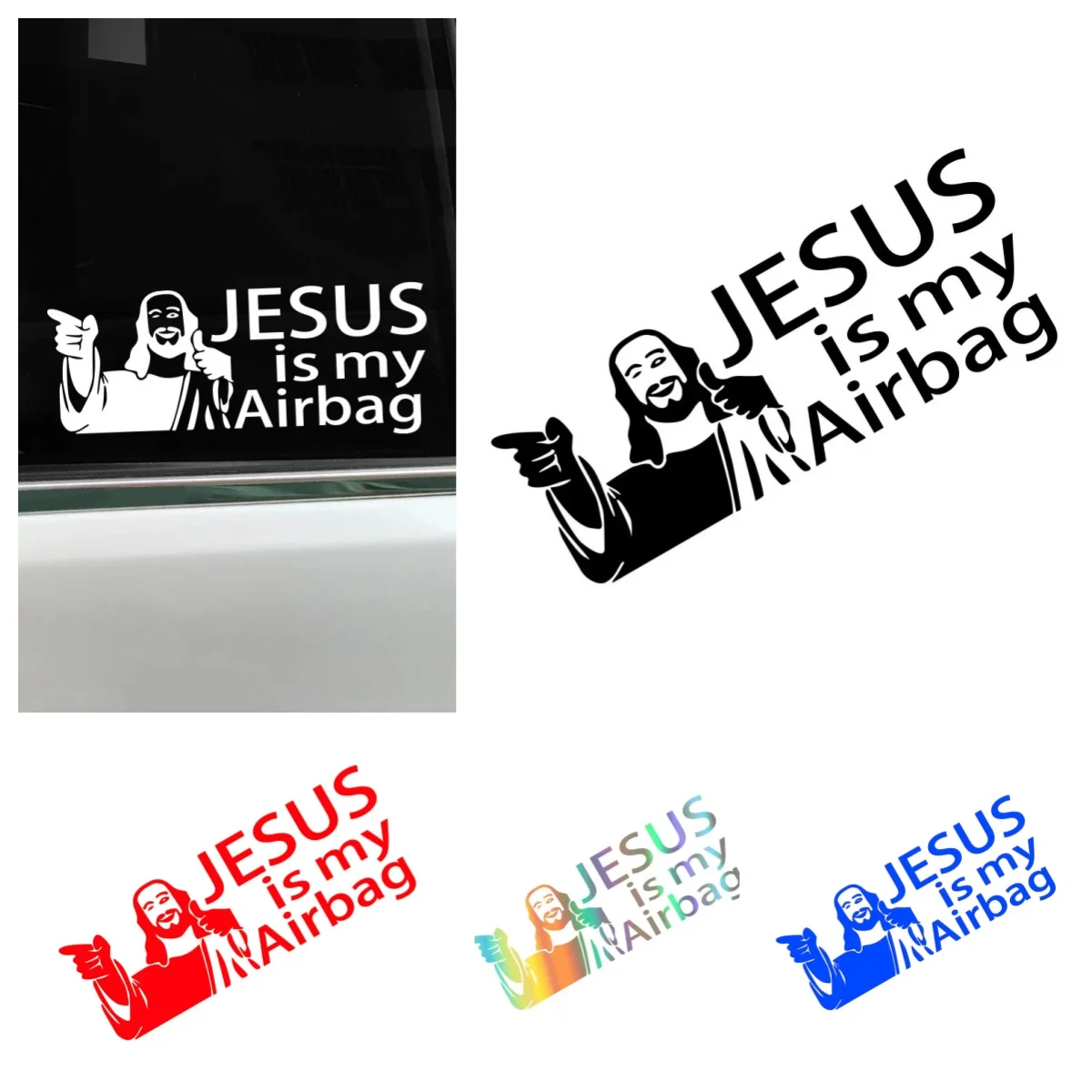 

Jesus Is My Airbag Car Sticker - PVC Vinyl Film Decals for Motorcycle, Truck, Windows, and Doors