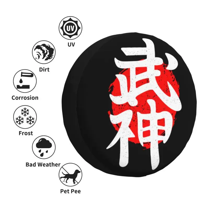 Custom Japanese Samurai Kanji Art Spare Wheel Tire Cover for Toyota Mitsubishi Suzuki Jeep RV SUV Trailer Vehicle Accessories