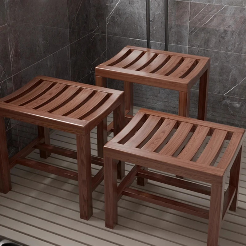 Waterproof Non-Slip Bathtub Stool for Elderly And Pregnant Women Shower Seat with Drain Holes Teak Wood Bathroom Safety Chair