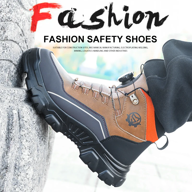 

High-top, knob-button, safety shoes, protective shoes, work shoes, breathable, wear-resistant, comfortable, anti-smashing, anti-