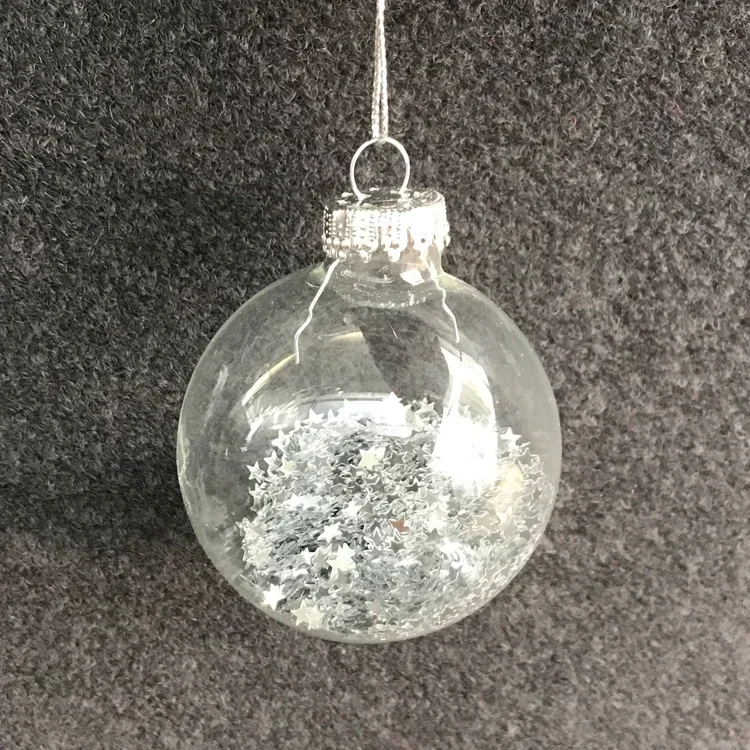 Christmas decoration glass creative pendant small pieces shopping mall window foreign trade 6cm filled with five-pointed planet