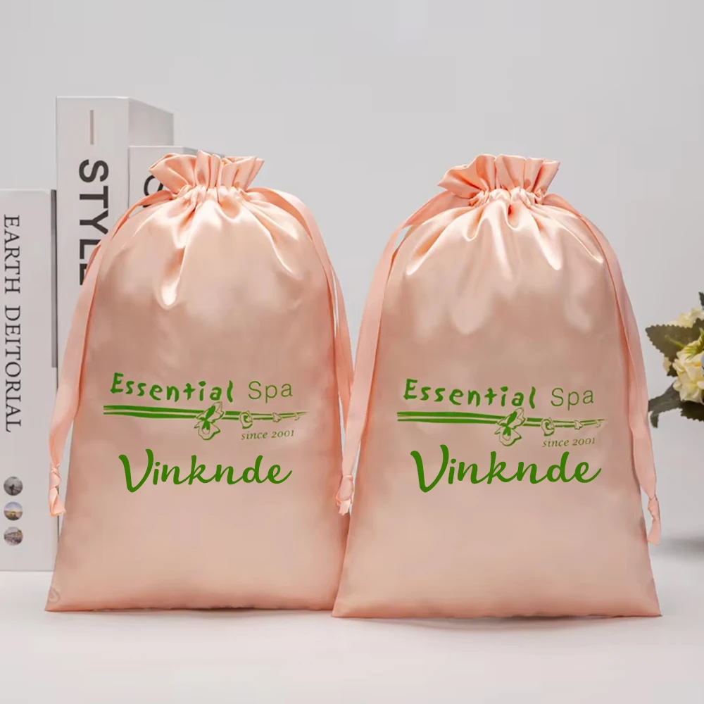 

Personalization Luxury Satin Drawstring Pouch 50pcs 30x40cm Large Reusable Underwear Cosmetic Perfume Dust Storage Silk Gift Bag
