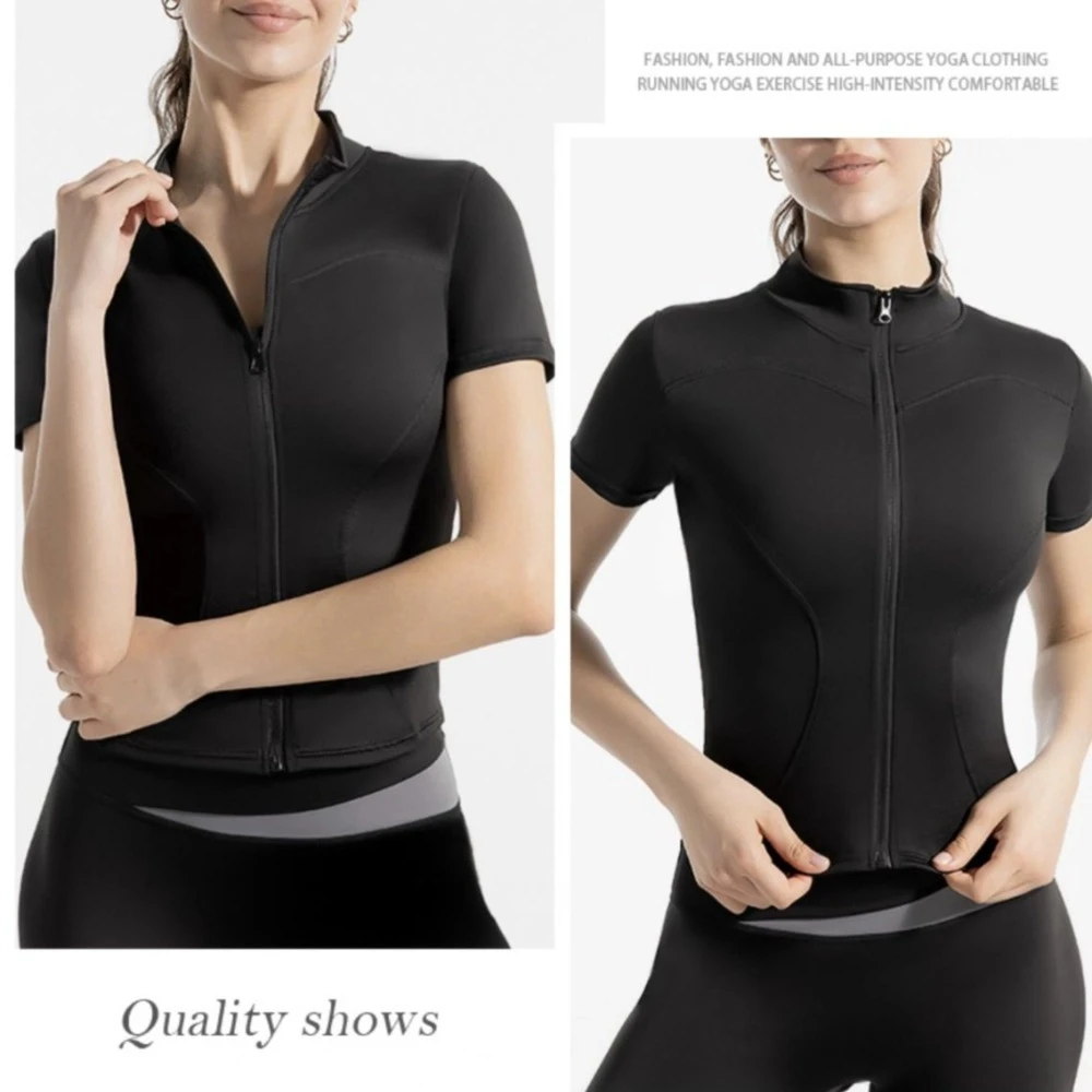 Veste de sport à manches courtes T-shirt noir blanc Absorption de la sueur veste de Yoga chemise séchage rapide doux Yoga haut court été