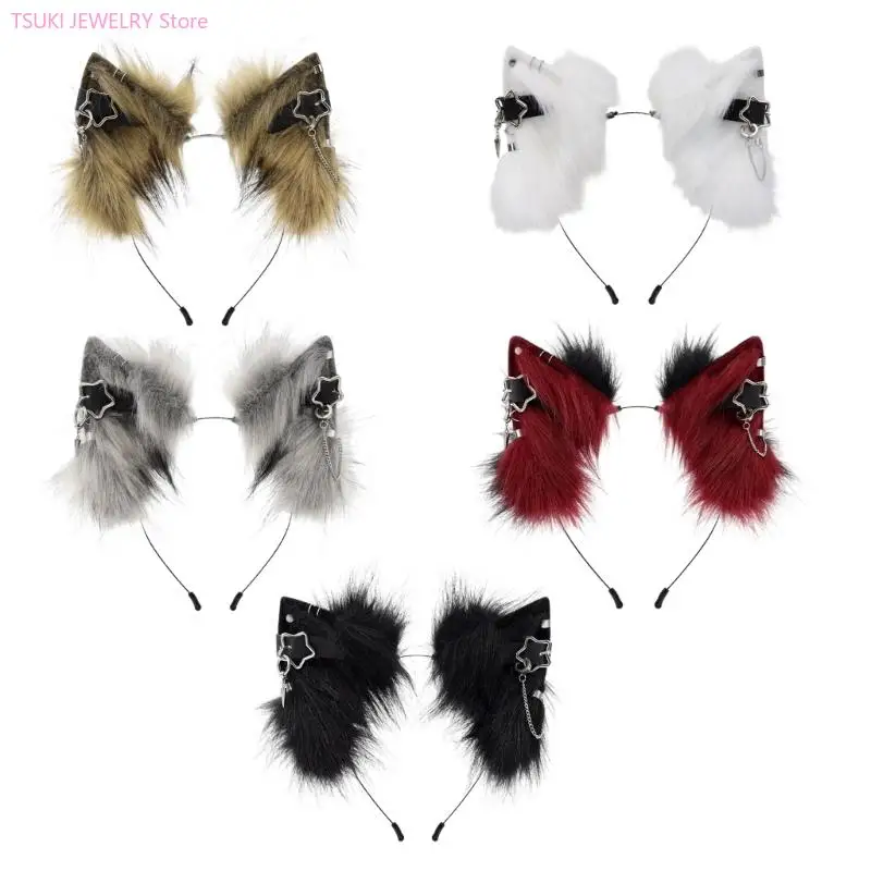 

62KE Stylish Cats Ear Headbands with Artificial Ear for Halloween and Birthday Furry Kitten Cosplay Hair Hoop