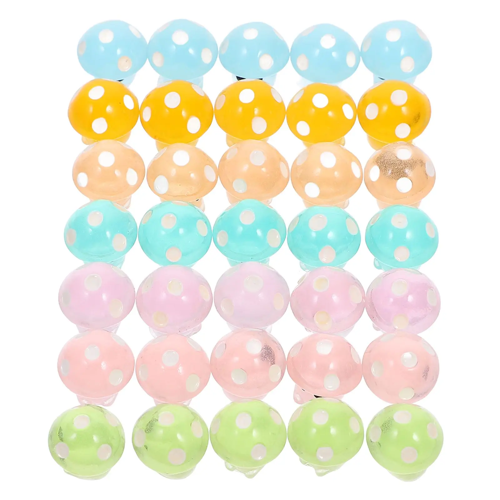 35 Pcs 빛나는 버섯 수지 인형 버섯 액세서리 야간 발광 장식 액세서리 작은 모델 스트레스 릴리프 장난감
