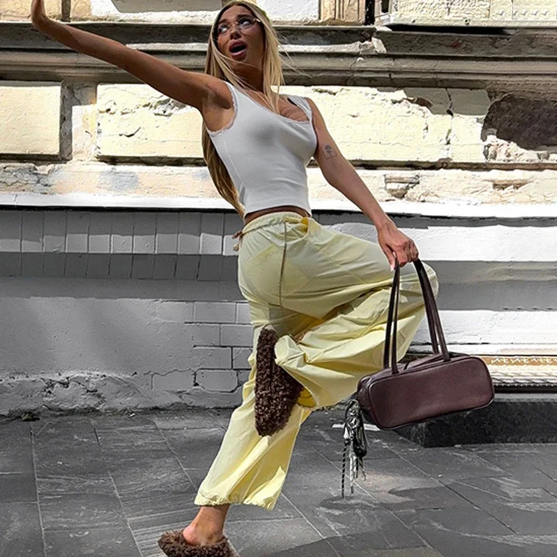 Tuularose Fashion Lace-Up Commute Trousers Women High Waist Slim Patchwork Autumn 2025 New Drawstring Solid Casual Women's Pants