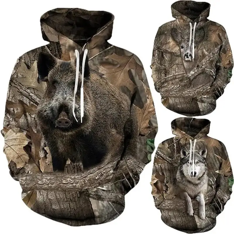 Deer Huntering Camouflage Hoodie Men 3D Wildlife Hunter Camo Printed Hoodies Womens Clothing Harajuku Fashion y2k Pullover Hoody