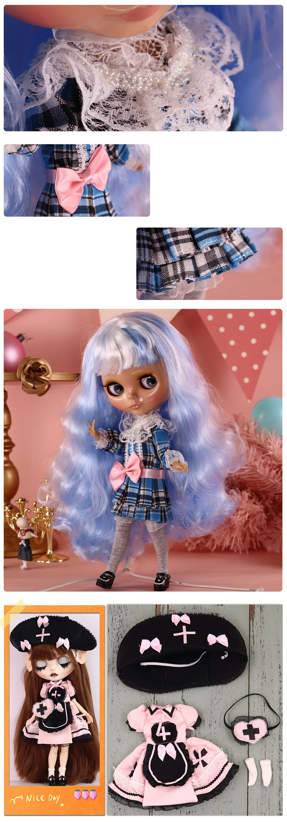 Outfits für ICY DBS Blyth Puppe Bunny Hop Gothic Krankenschwester Kleidung Cosplay Kleid Anzug 1/6 BJD OB24 Anime – Detail 4