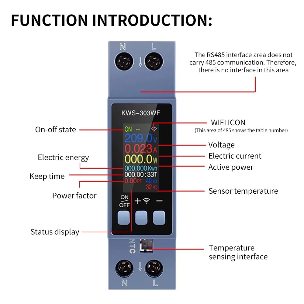 KWS-303 Voltage And Current Power Meter Ac 85-290V Multi-Function Ac Meter 0.96 Inch Tft Color Screen 8 In 1 Power Meter 0-40A