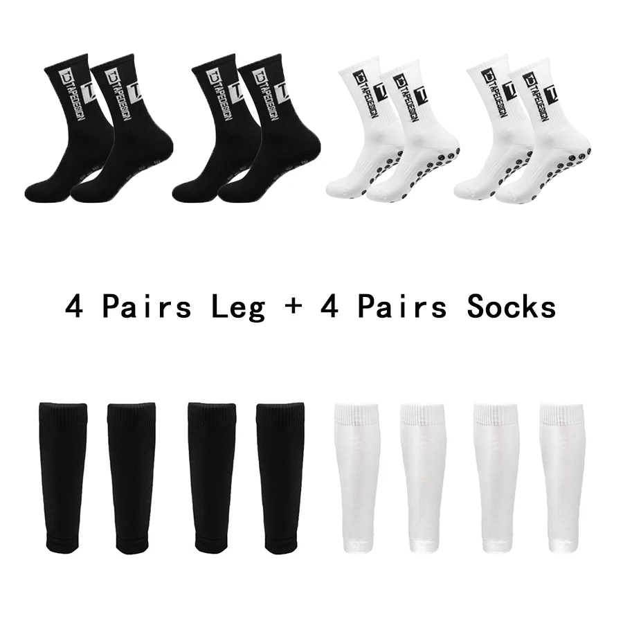 4 Set Soccer Socks Shin Guard  Football Socks Men Women Non Slip Grip Socks Football Calf Sleeves Cycling Socks Sports Leg Guard