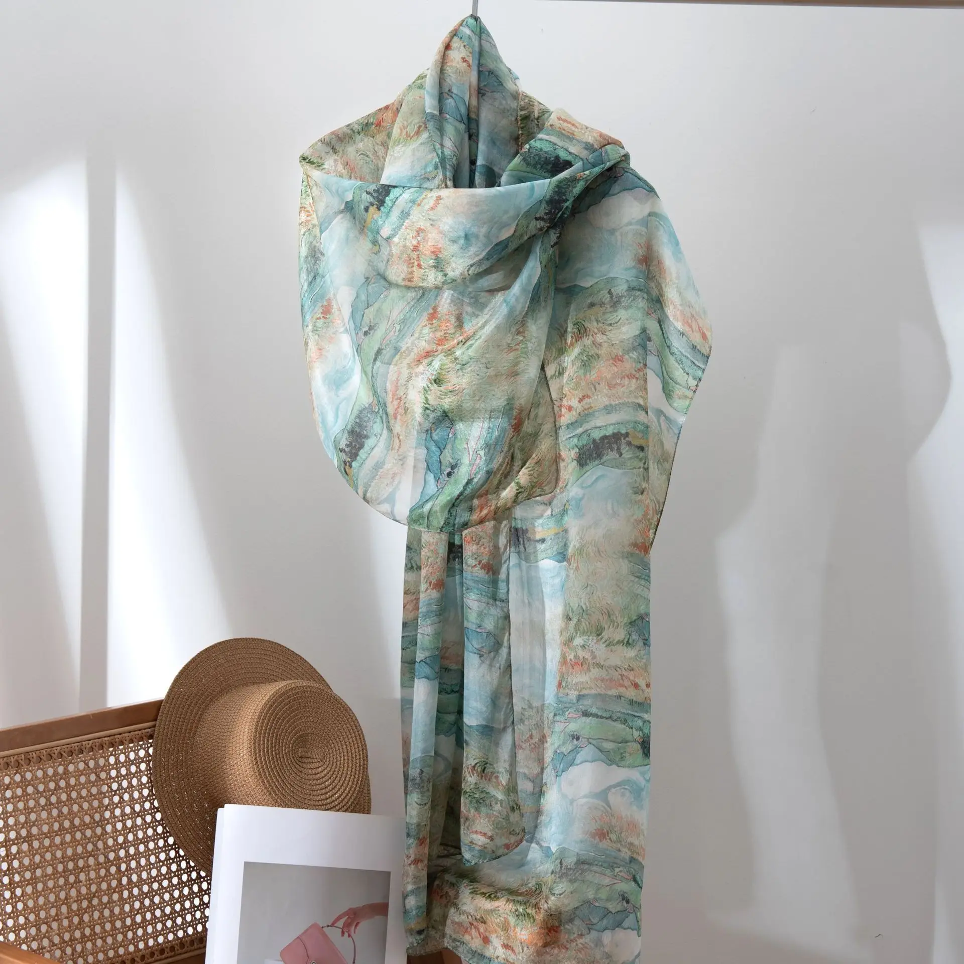 

Осенний новый женский шарф в стиле масляной живописи, модный, универсальный, с принтом, для шеи