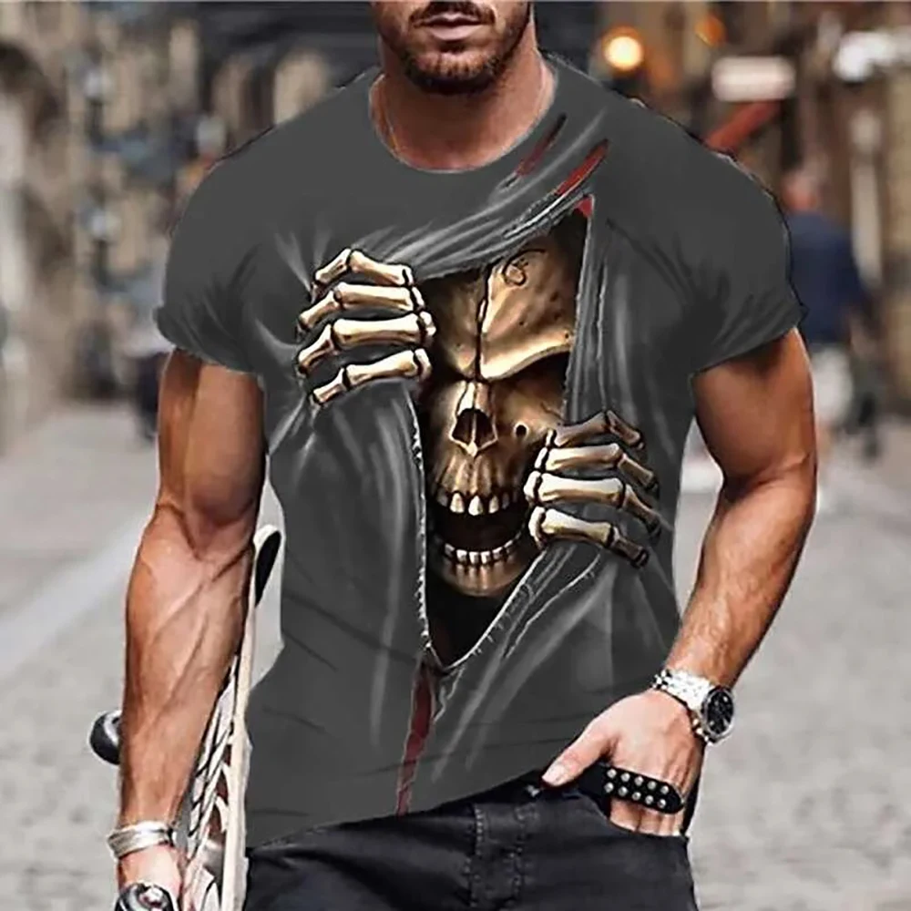 Universal Funny T-shirt Skull Graphic Lower Throat Cut Custom Black Turquoise Khaki Casual Short Sleeve Print Unisex Family Wear