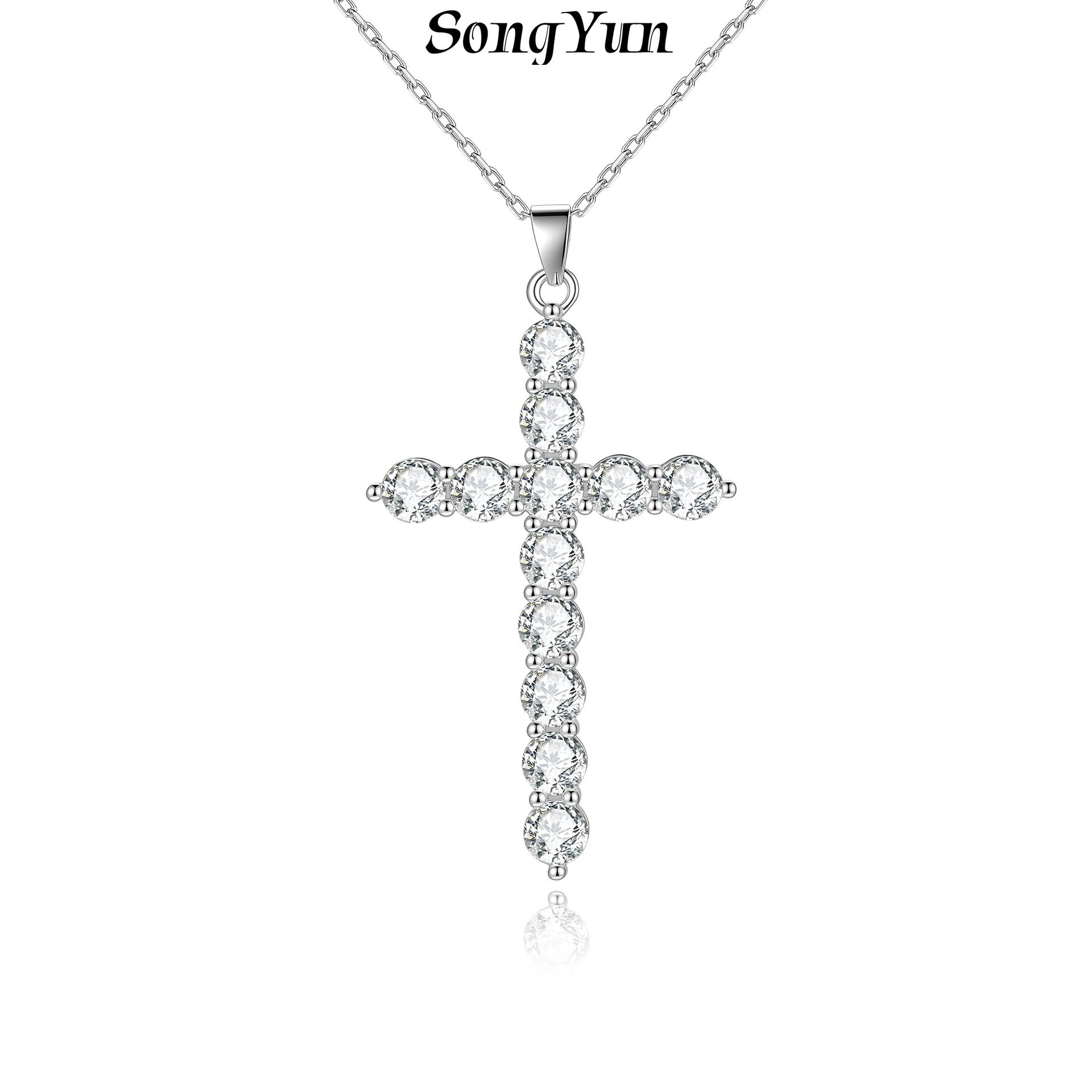 SONGYUN Moissanite Diamond Jewelry Luxury Elegant 5mm Moissanite Cross Necklace S925 Sterling Silver Pendant