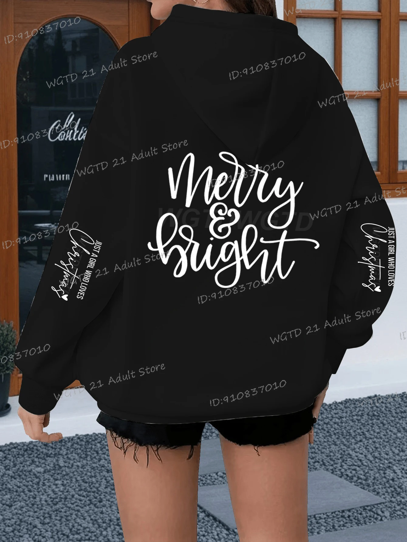 المرأة "Merry & Bright" طباعة هوديس خمر أزياء طويلة الأكمام عيد ميلاد سعيد مقنعين أسلوب بسيط عيد الميلاد الإناث هوديي الهدايا