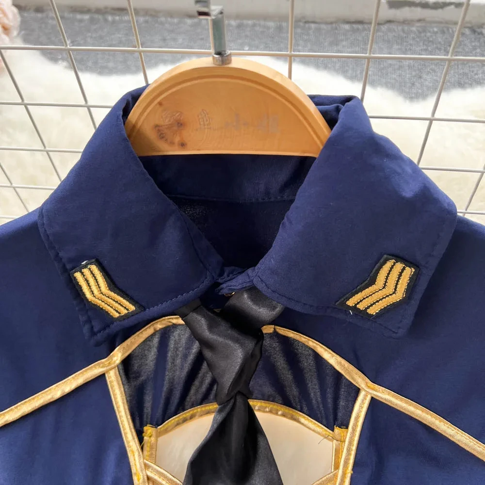 Sexy Female Police Instructor Vosplay Uniform Hollow Cross Bangding Clothing Backless Short Top Shirt And Shorts Two-Piece Set
