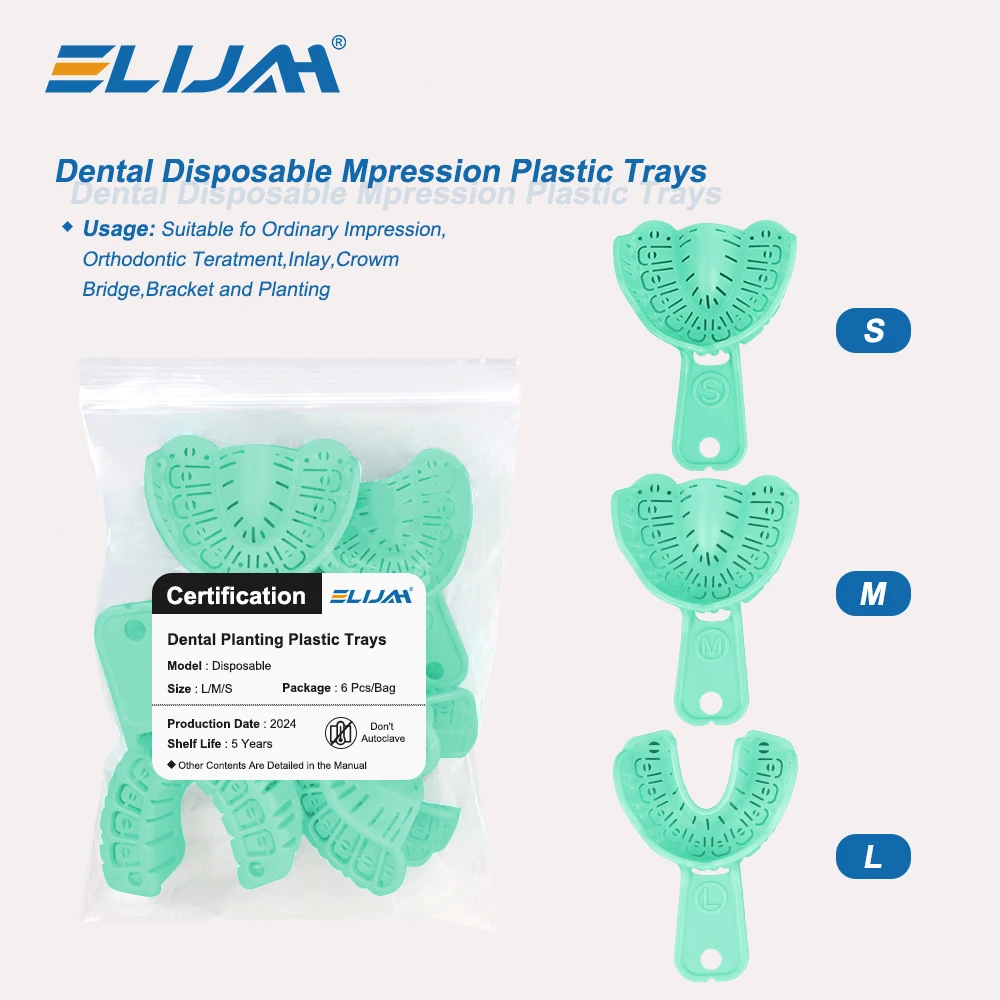 

6 Pcs/Set Dental Implant Tray Green Plastic Impression Tray Teeth Whitening Full Mouth Removable Partial Mold Tray Tooth Holder