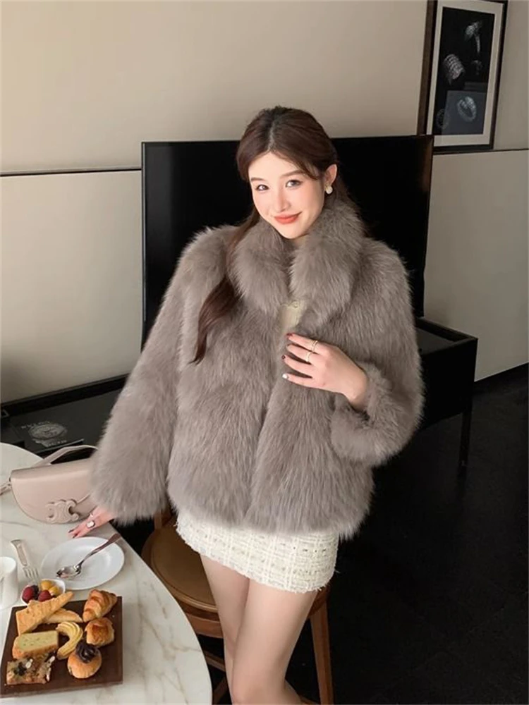 Koreanische Winter Faux Fox Pelz mäntel verdicken warme Luxus Chaquetas Mode lose weiche pelzige Jacke Vintage elegante kurze Pele Casaco