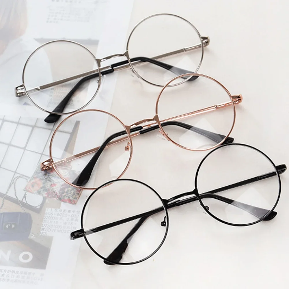 Round Frame Eyeglasses Simple Vintage Metal Frame Clear Lens Glasses Eyewear Oversized Circle Eye Glasses All Match for Students