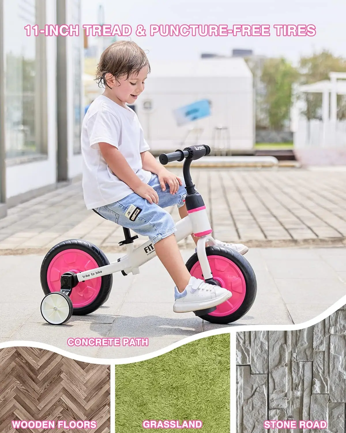 Trike to Bike Riding Tricycles for Boys Girls 2-5, Fit 'n Joy Kids Balance Bike with Pedals & Training Wheels Options, 4-in-1 St