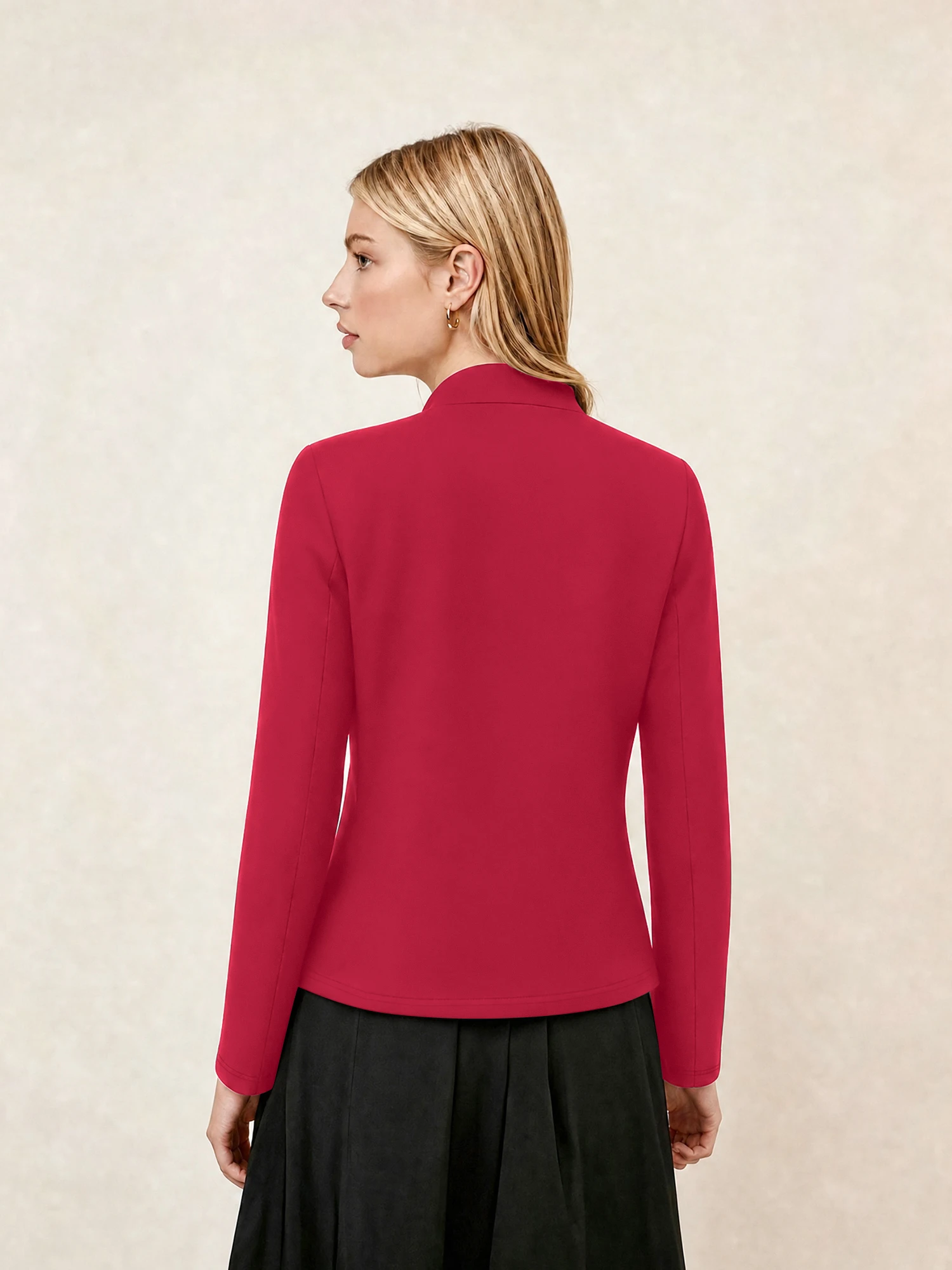 Women Versatile Stand Collar Open Blazer Long Sleeve Slim Suit Jacket for Business Casual Dating