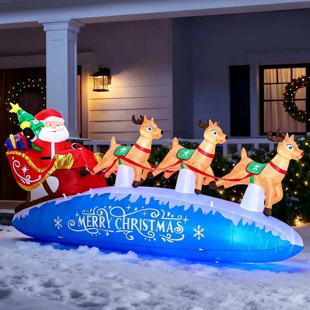 

10 FT Santa Sleigh with Reindeer Christmas Inflatables Outdoor Decorations, Christmas Blow Up Yard Decorations for Garden