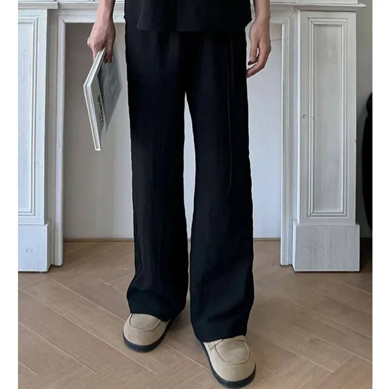 Cotton Linen Pants Men Fashion Black Casual Wide Leg Pants Men Streetwear Korean Loose Flared Pants Mens Trousers M-2XL