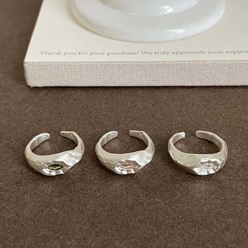 Minar Korea Multicolor CZ Cubic Zirconia Geometric Drape Matte Color Open Adjusting Cocktail Ring for Women Silver Plated Copper