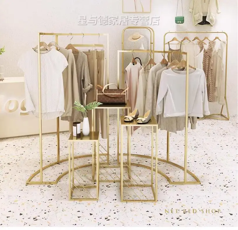 Clothing display rack, high and low island rack, clothing display rack, window display stand, hanging clothes rack, light luxur