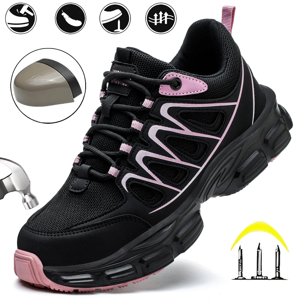 

Women's safety shoes with steel toe design, anti-squeezing function, lightweight, comfortable, anti-slip, suitable for factory w