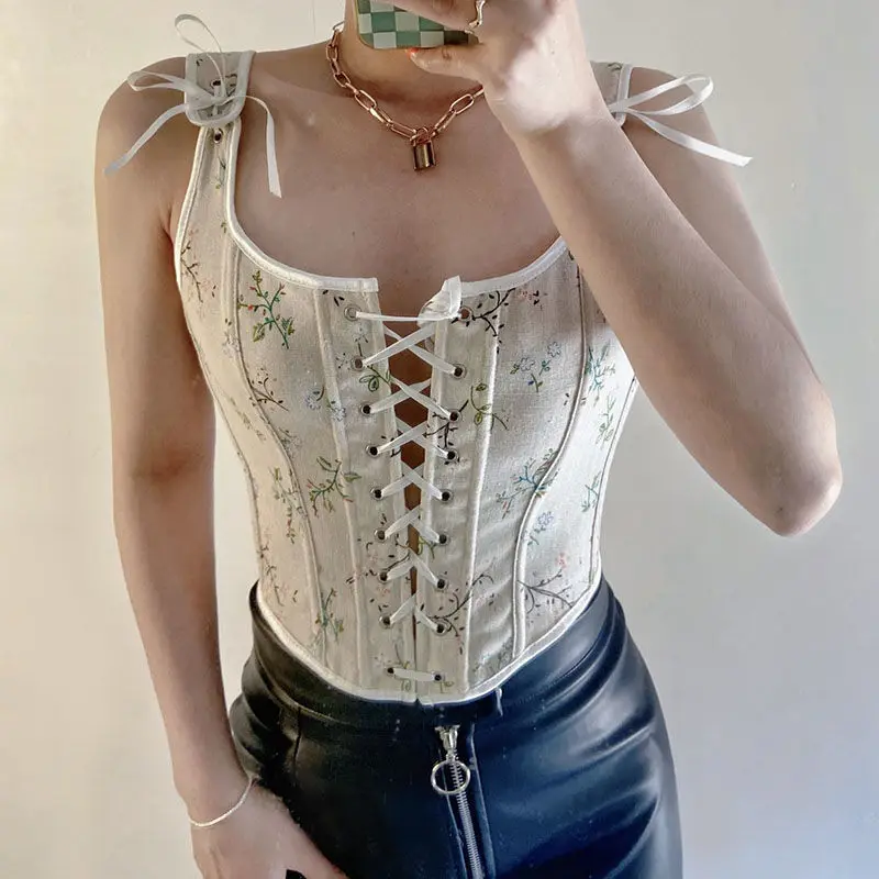 Lace-up Vintage Corsets Bustier Crop Top For Women Slimming Corset Hourglass Body Shaper