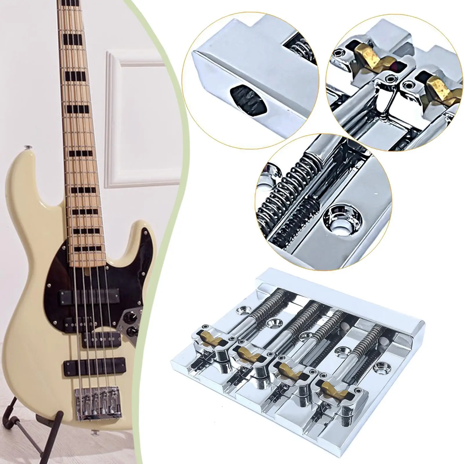 Five Hole Mount 4 String Metal Bass Bridge Assembly for Bass Guitar Easy Install Repair Part
