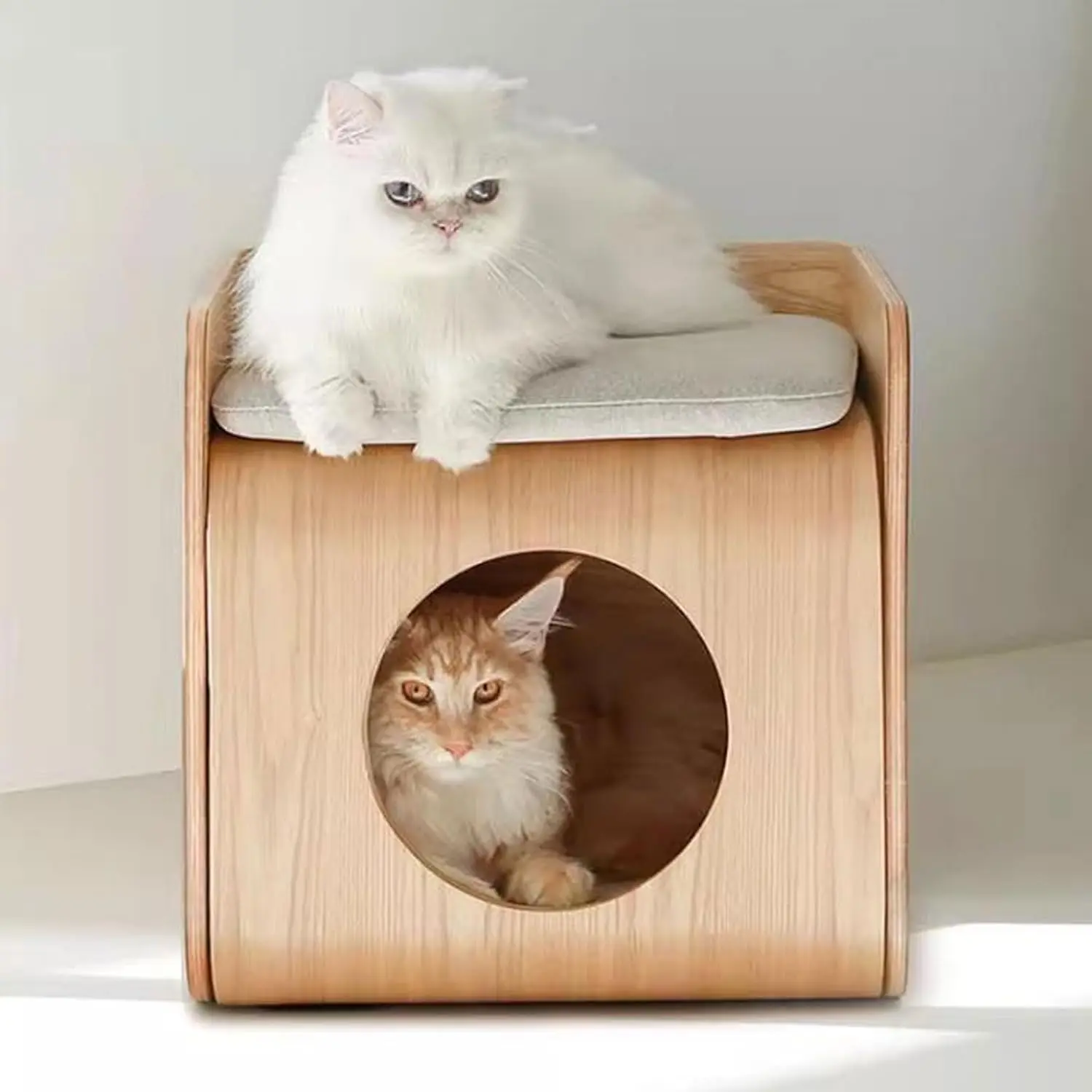 Cat House Multi-Function Wooden Sofa Side Table with Cat Cave Bed - End Table & Nightstand for Living Room