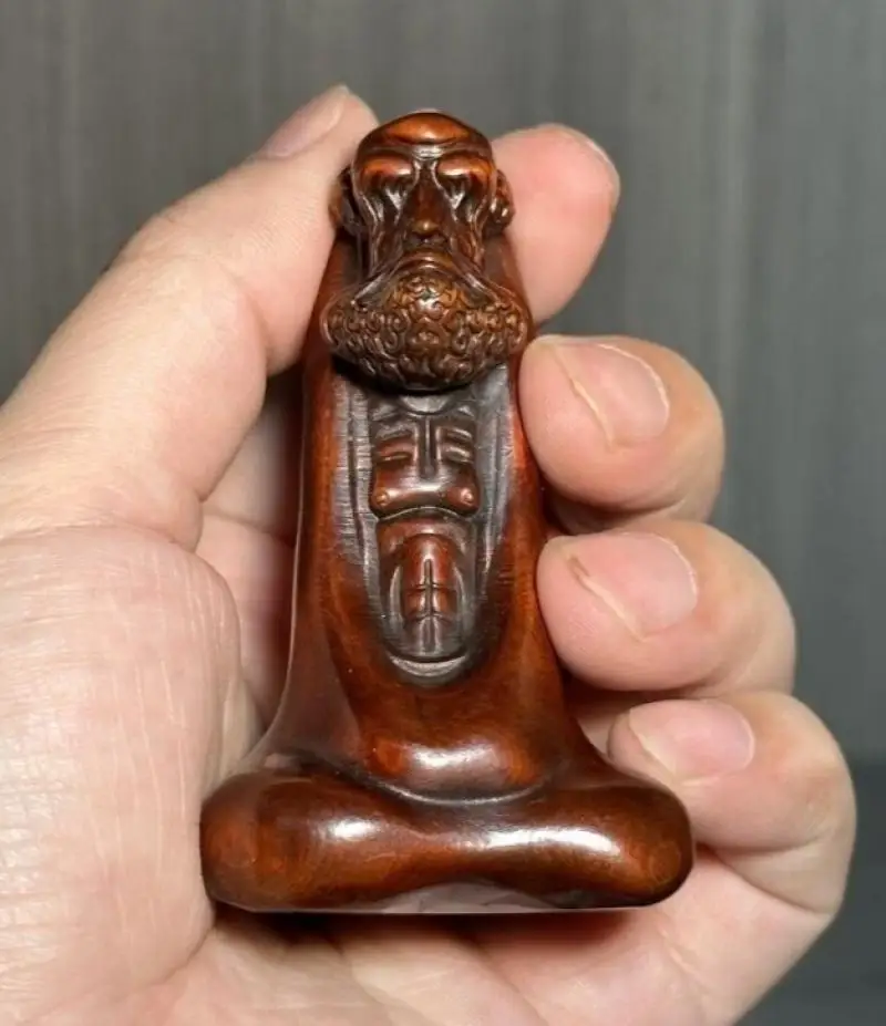 Blessing Chinese boxwood Buddha figure statue netsuke Collection Gift