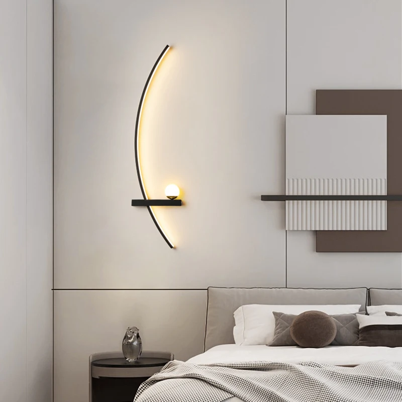 Modern LED Wall Lamp Moon Symmetry Black For Living Room Bedroom Bedside Corridor Hotel Indoor Decorative Lighting Fixtures