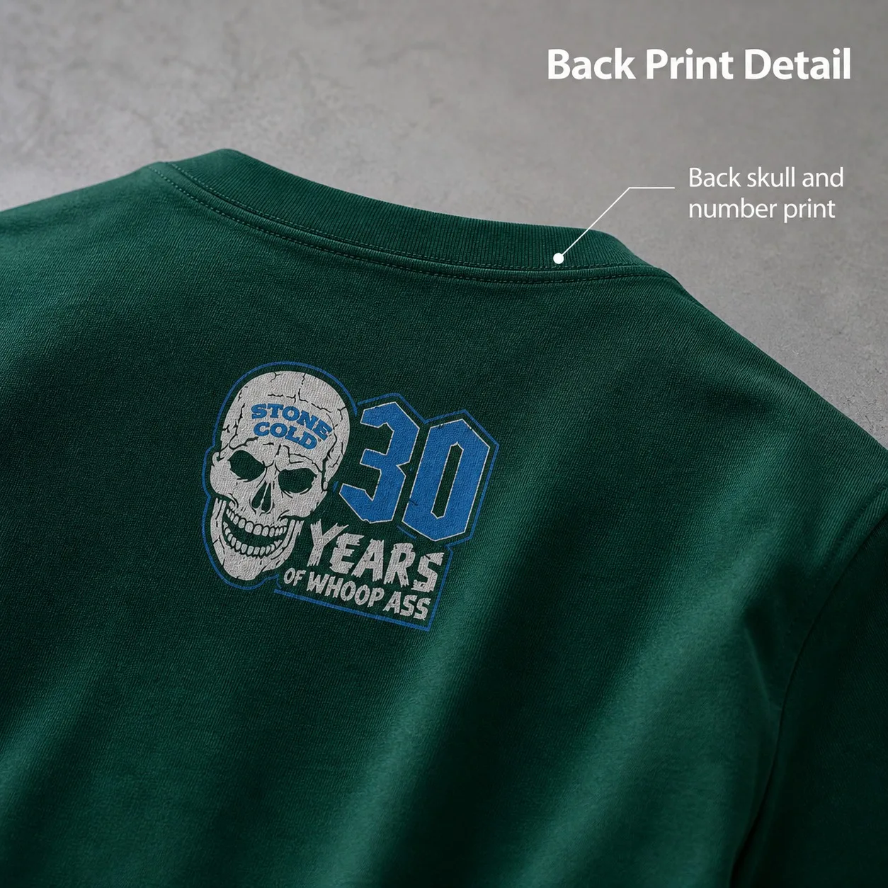 Mens 316 Wrestling Bulletproof Skull Flame Dark Green Crew Neck Dual-Sided 30th Anniversary Hardcore T-Shirt