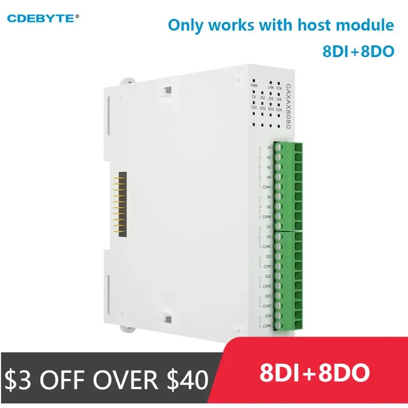 8DI+8DO Analog Switch Acquisition RJ45 RS485 CDEBYTE GAXAX8080 Distributed Remote IO Expansion Module Modbus Rapid Debugging